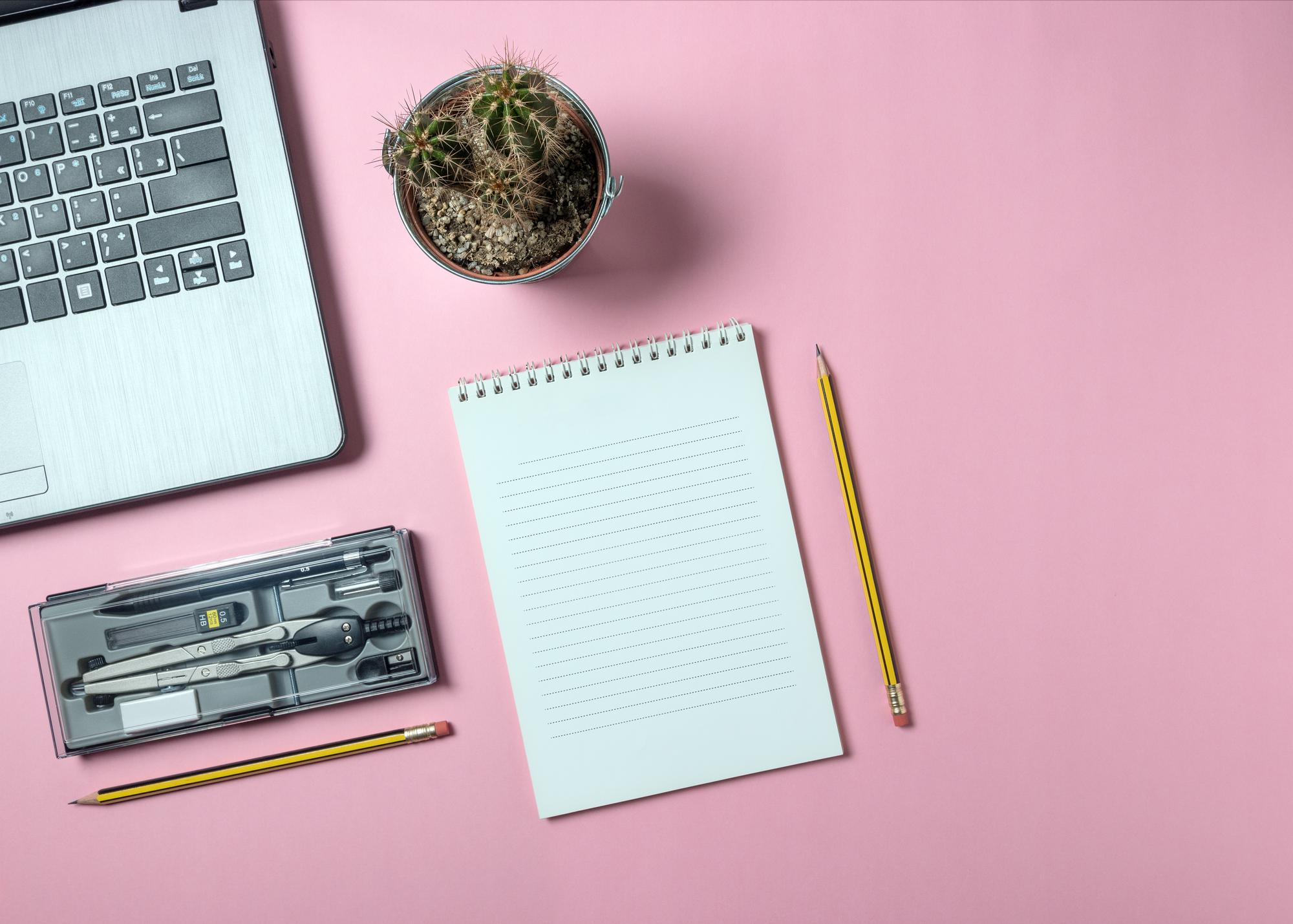 Desk with notebook and finances